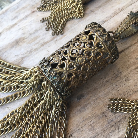 Antique Tassel Pendant Necklace & Earring Set Demi Parure - Picture 4 of 11